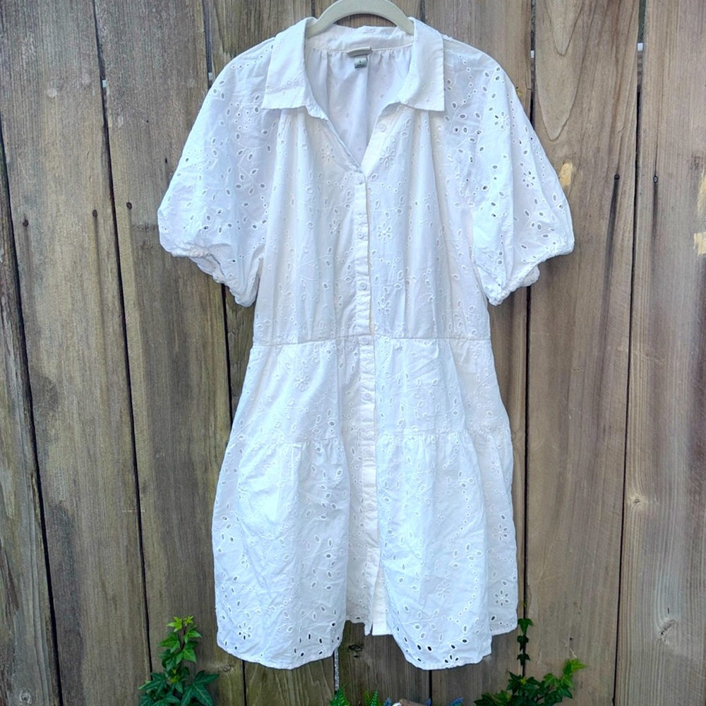 A New Day White Eyelet Beach Coastal Dress Summer Ready Women’s Size Large